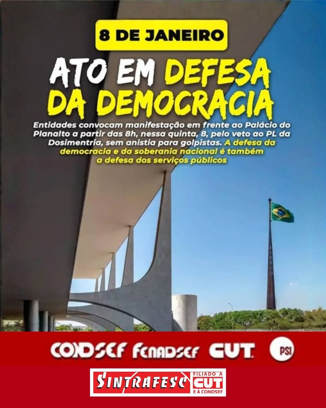 Democracia sempre: ato em frente ao Palácio do Planalto cobra veto ao PL da Dosimetria