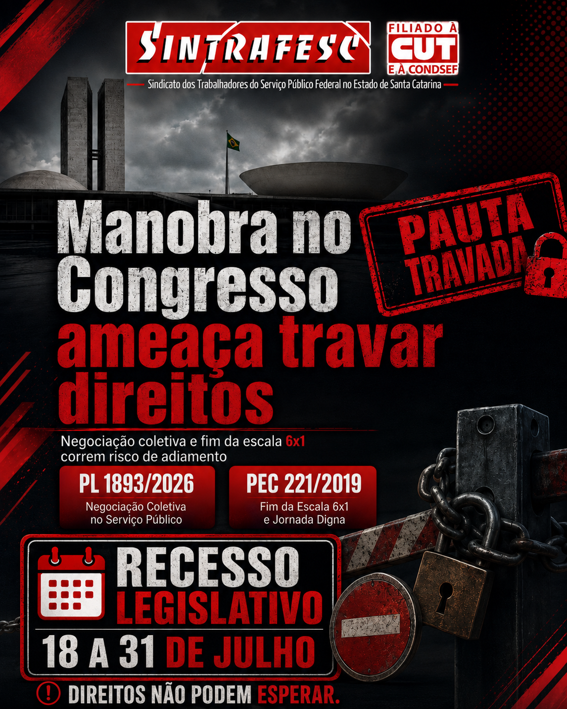 Manobra no Congresso ameaça travar negociação coletiva dos servidores e fim da escala 6x1
