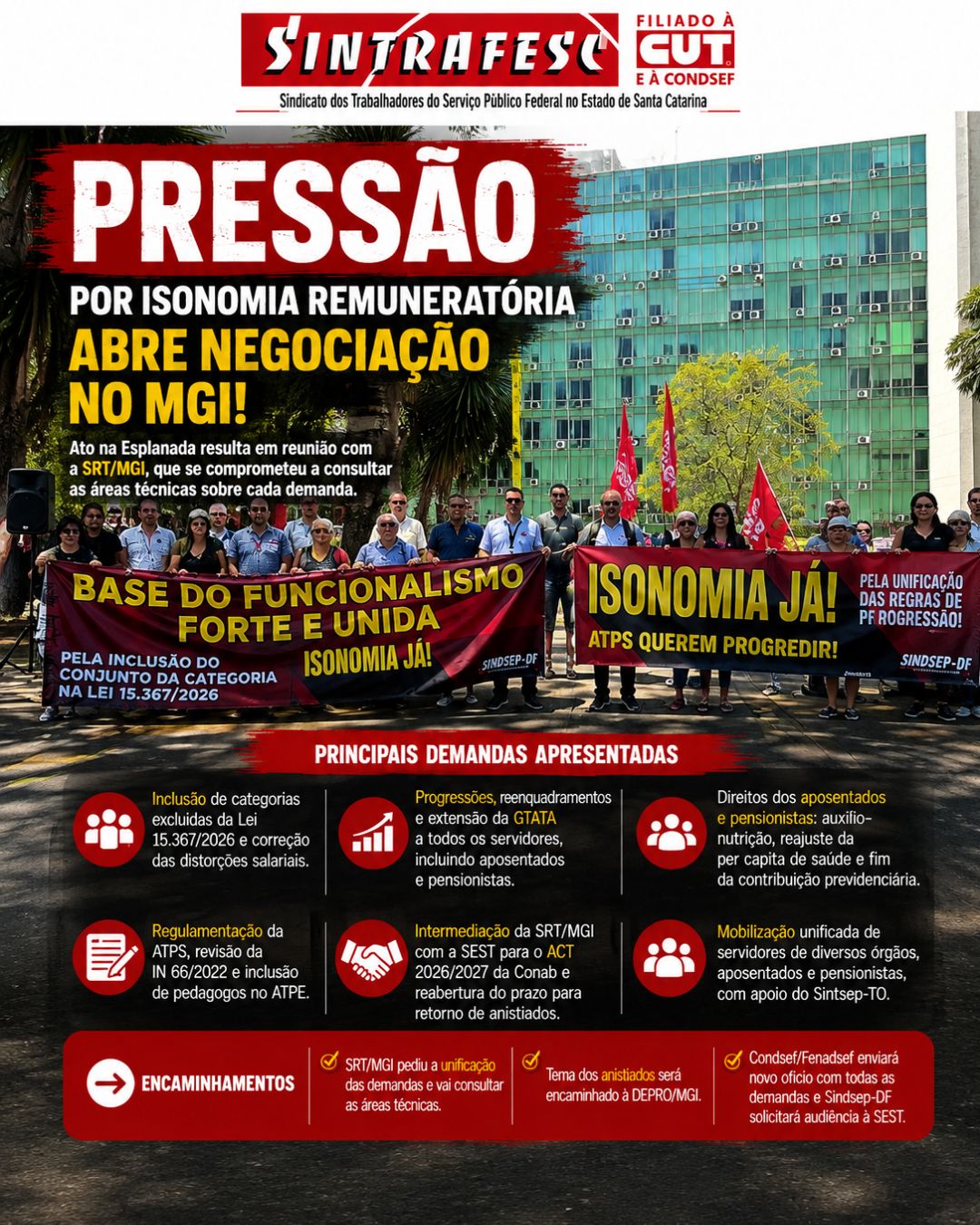 Ato por isonomia remuneratória resulta em reunião com a SRT/MGI