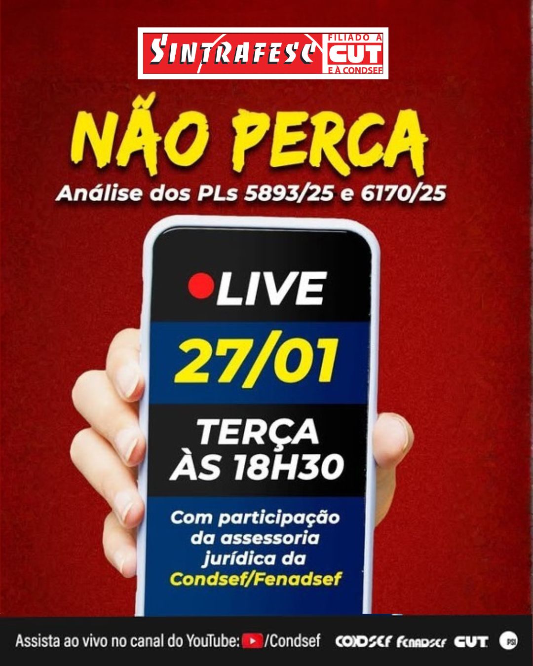 Com sua assessoria jurídica, Condsef/Fenadsef realiza live sobre PL´s 5893 e 6170