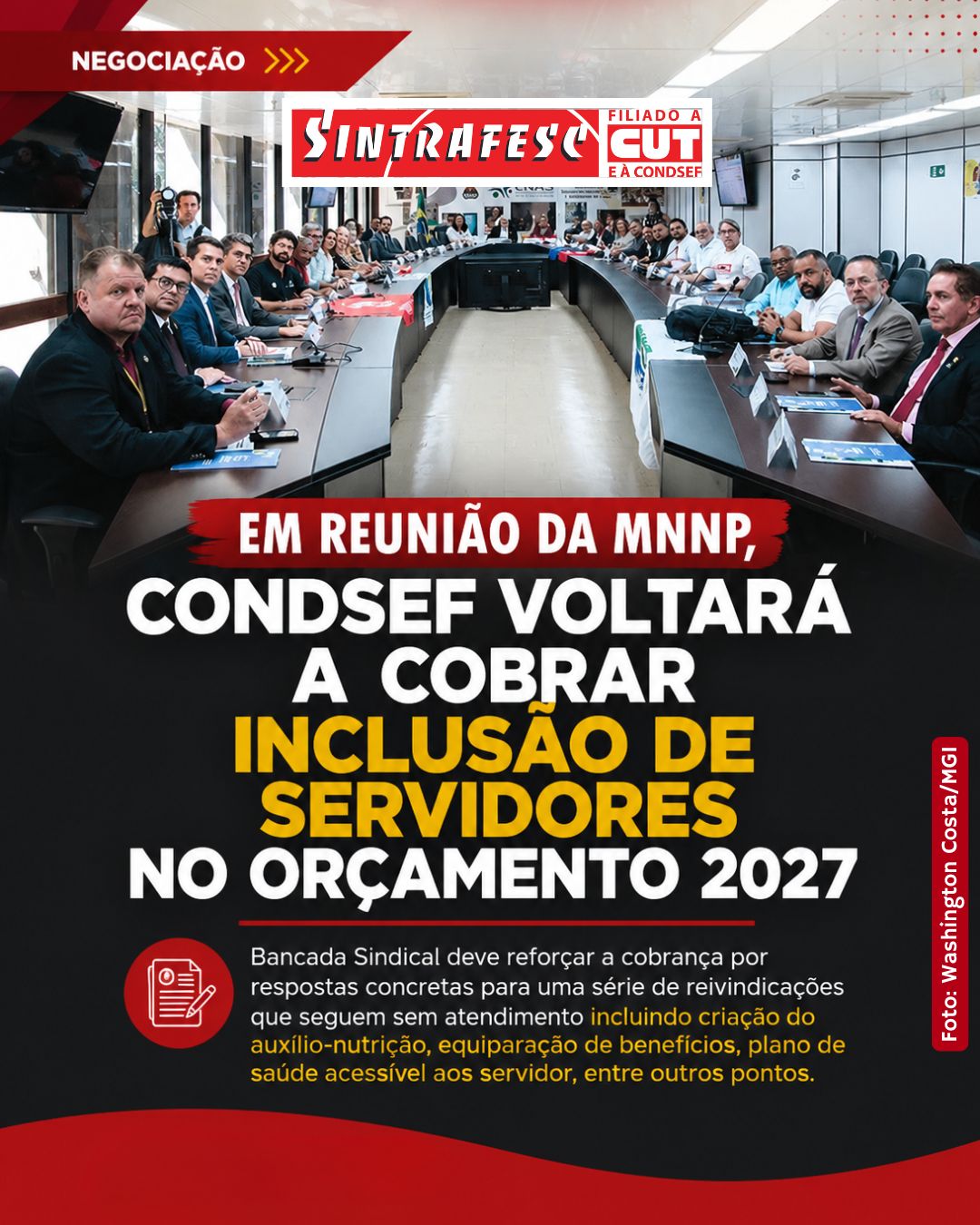 Em reunião da MNNP, Condsef voltará a cobrar inclusão de servidores no orçamento 2027